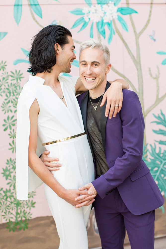 A unique Pride Week wedding in downtown Los Angeles. Photography by Sarah Block. Featured on Equally Wed, the leading LGBTQ+ wedding magazine and LGBTQ+ inclusive wedding vendor directory.