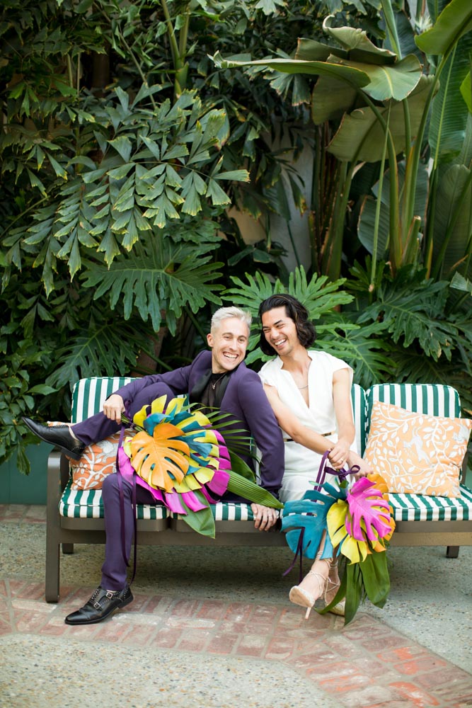 A unique Pride Week wedding in downtown Los Angeles. Photography by Sarah Block. Featured on Equally Wed, the leading LGBTQ+ wedding magazine and LGBTQ+ inclusive wedding vendor directory.