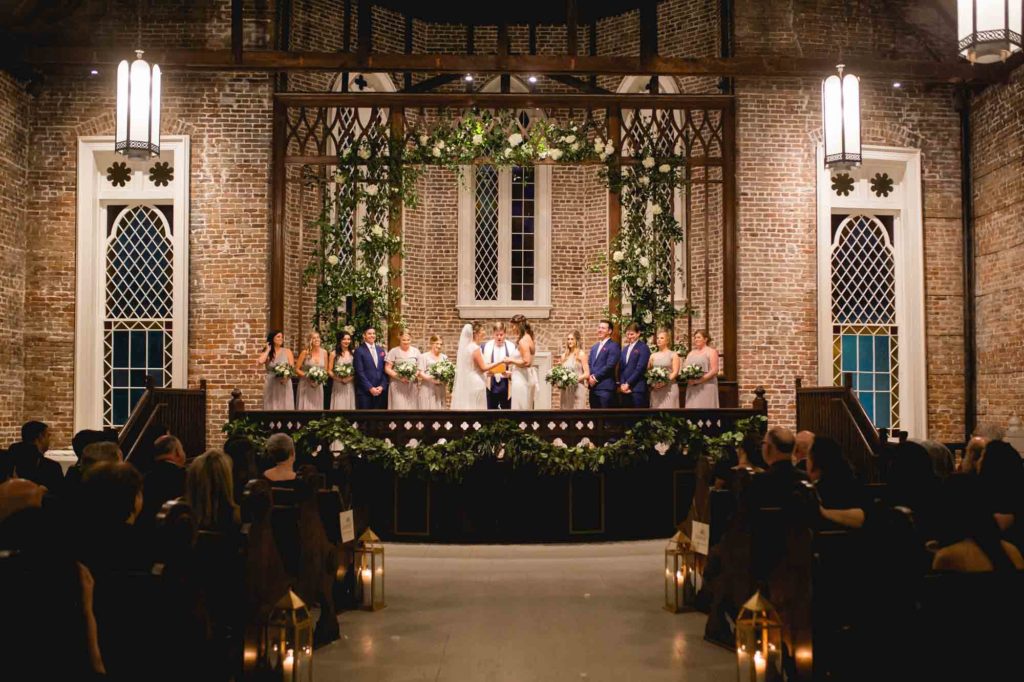 New Orleans December church wedding with bubble sendoff