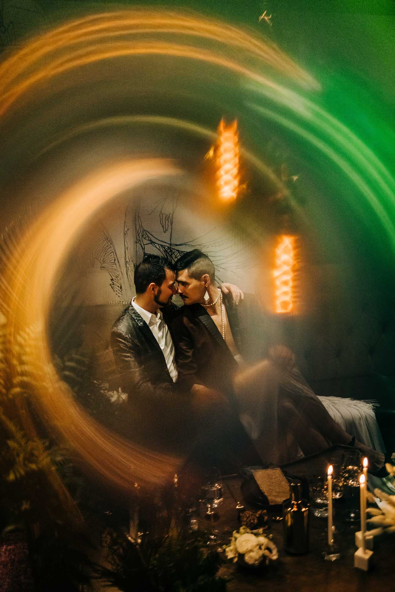  Elegance, style and gender fluidity at this styled shoot inside a speakeasy | Rebecca Stone Photography | Featured on Equally Wed, the leading LGBTQ+ wedding magazine 