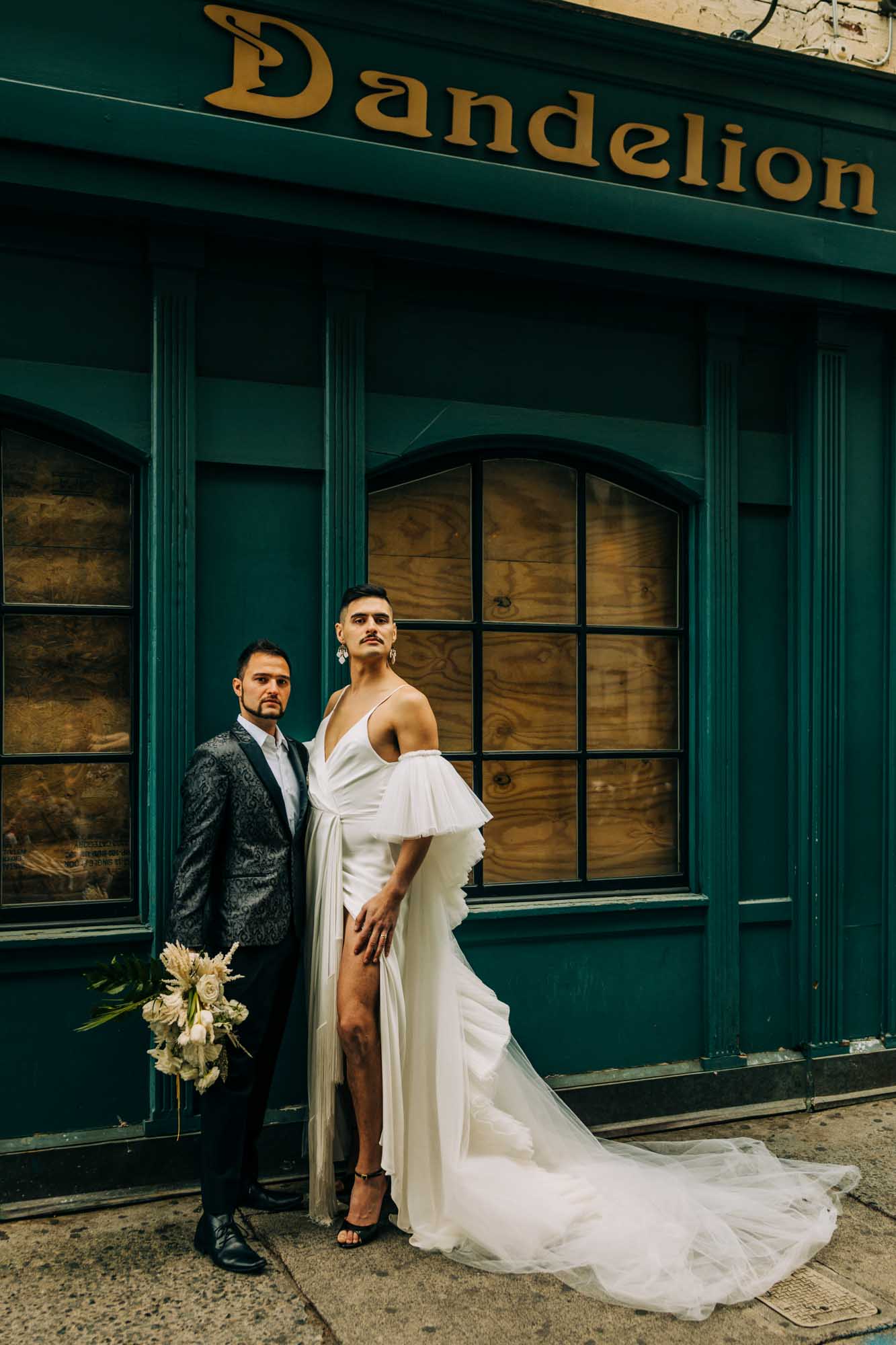  Elegance, style and gender fluidity at this styled shoot inside a speakeasy | Rebecca Stone Photography | Featured on Equally Wed, the leading LGBTQ+ wedding magazine 