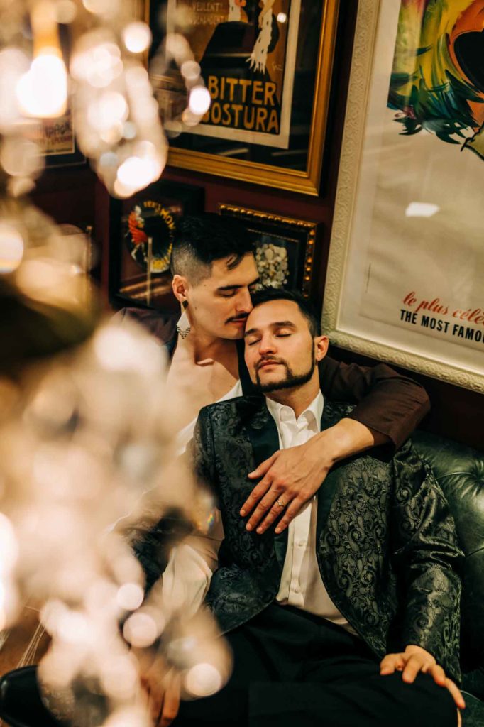 Elegance, style and gender fluidity at this styled shoot inside a speakeasy | DIY Washington Wedding | Rebecca Stone Photography | Featured on Equally Wed, the leading LGBTQ+ wedding magazine