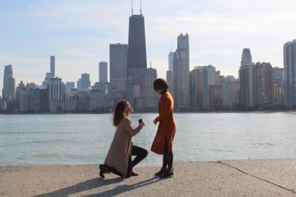 A gorgeous proposal on the shores of Lake Michigan | Featured on Equally Wed, the leading LGBTQ+ wedding magazine