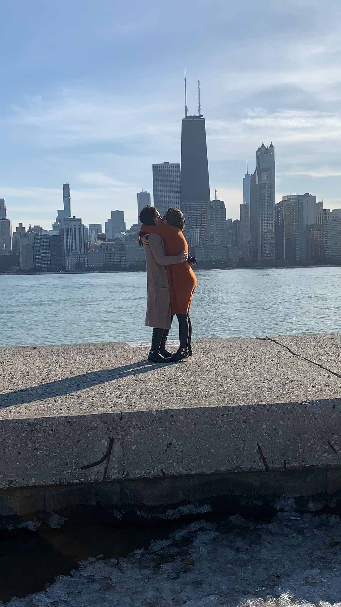 A gorgeous proposal on the shores of Lake Michigan | Featured on Equally Wed, the leading LGBTQ+ wedding magazine 
