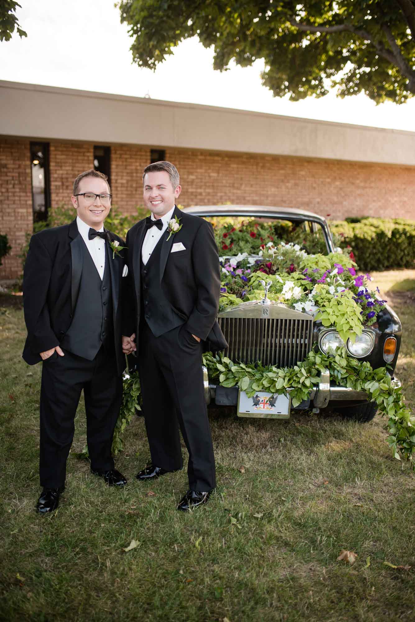 A styled shoot inside a Rolls-Royce museum | DeAnda Photography | Featured on Equally Wed, the leading LGBTQ+ wedding magazine