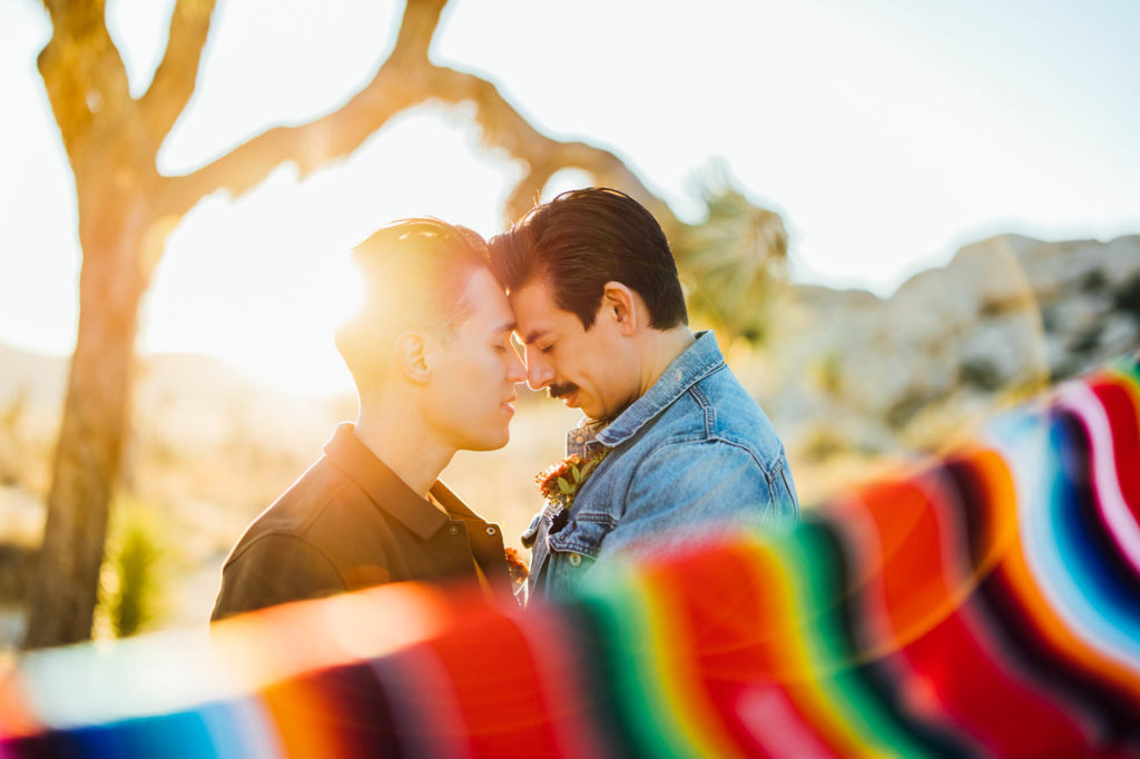 Elopement inspiration with artisanal Mexican decor at Joshua Tree National Park| Michael Gomez Photography| Featured on Equally Wed, the leading LGBTQ+ wedding magazine