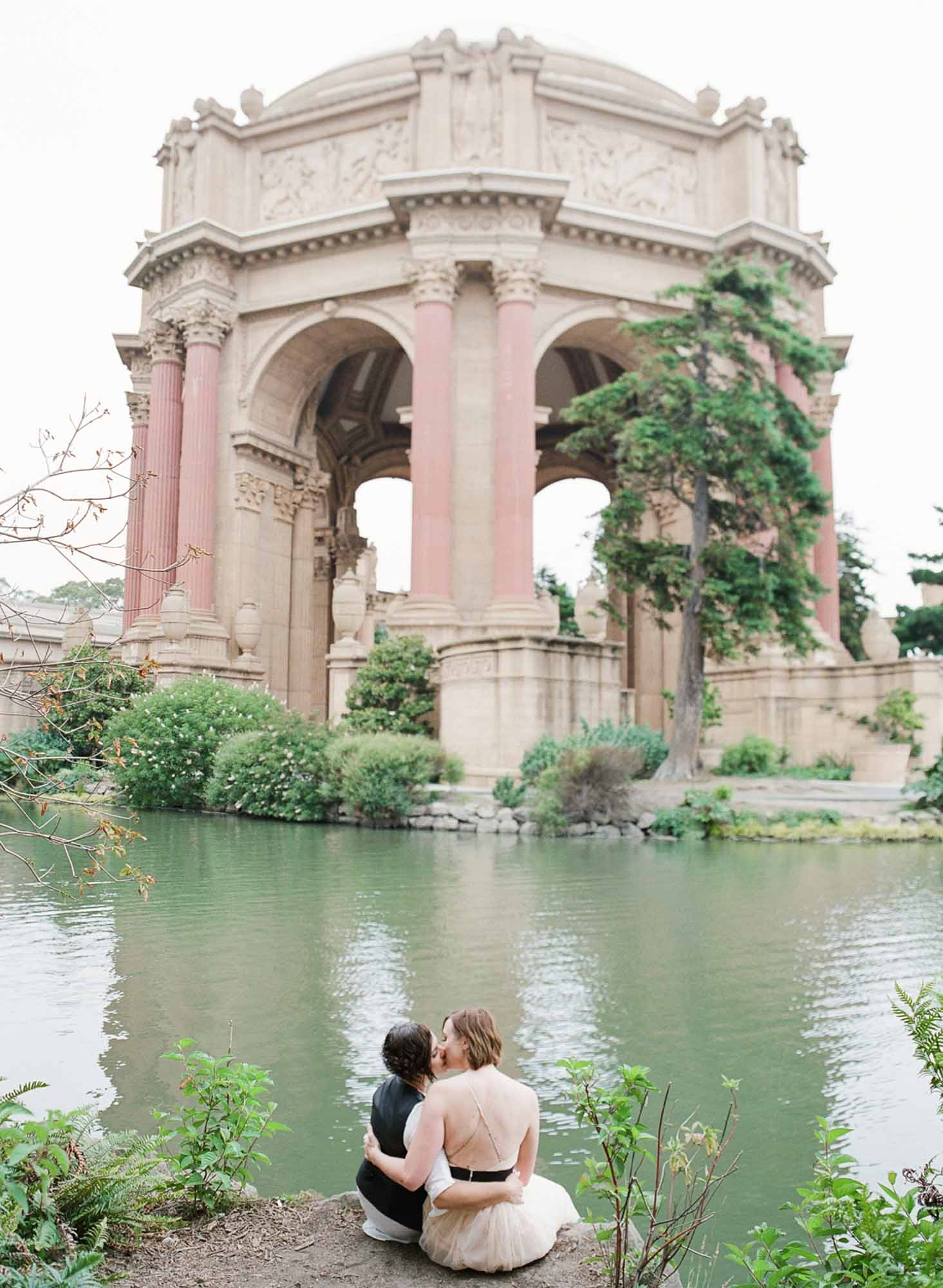 Romantic engagement session at the Palace of Fine Arts | Blue Note Weddings | Featured on Equally Wed, the leading LGBTQ+ wedding magazine