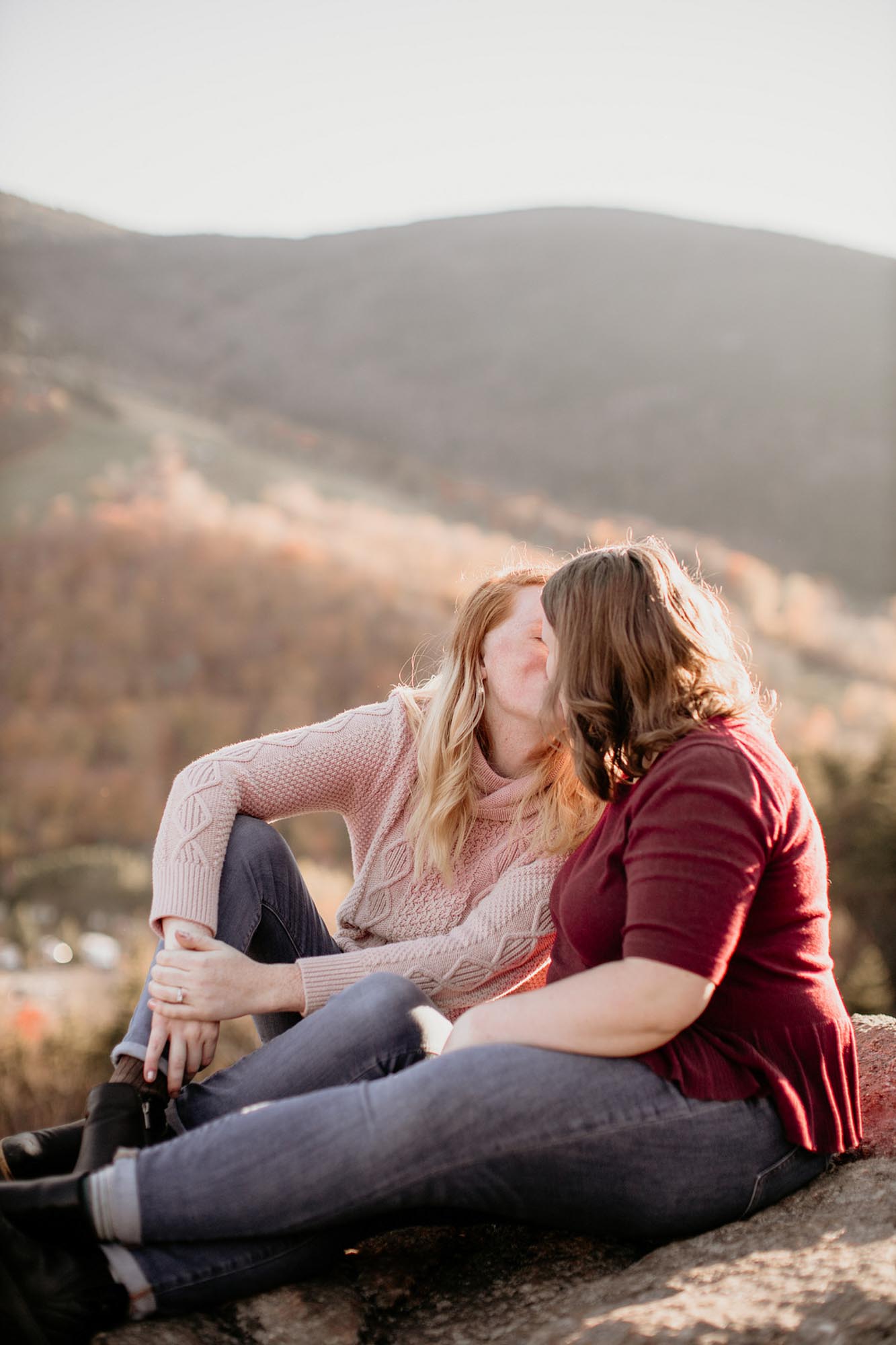 Sunny mountaintop engagement session after board game proposal | Seas Mtns Co | Featured on Equally Wed, the leading LGBTQ+ wedding magazine