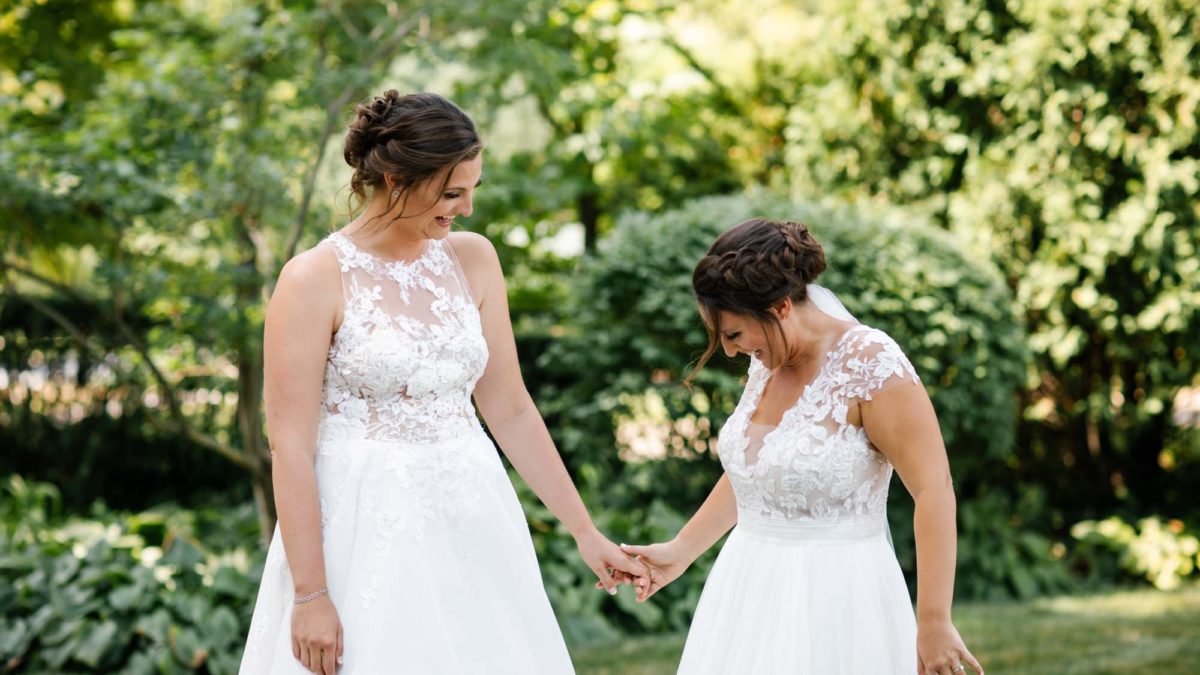 The ins and outs of wedding dress shopping for two