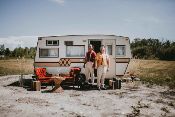 70s themed glamping elopement inspiration in Manitoba, Canada | Christina W. Kroeker Creative | Featured on Equally Wed, the leading LGBTQ+ wedding magazine
