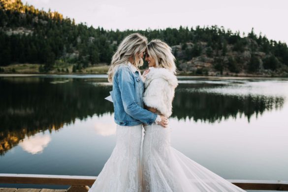 Laid-back Colorado mountain wedding with floral triangle arch | AJ Stegall | Featured on Equally Wed, the leading LGBTQ+ wedding magazine