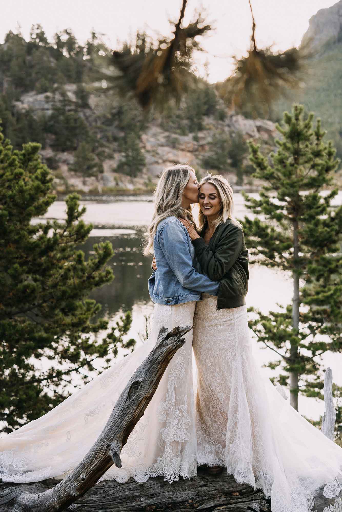 Laid-back Colorado mountain wedding with floral triangle arch | AJ Stegall | Featured on Equally Wed, the leading LGBTQ+ wedding magazine
