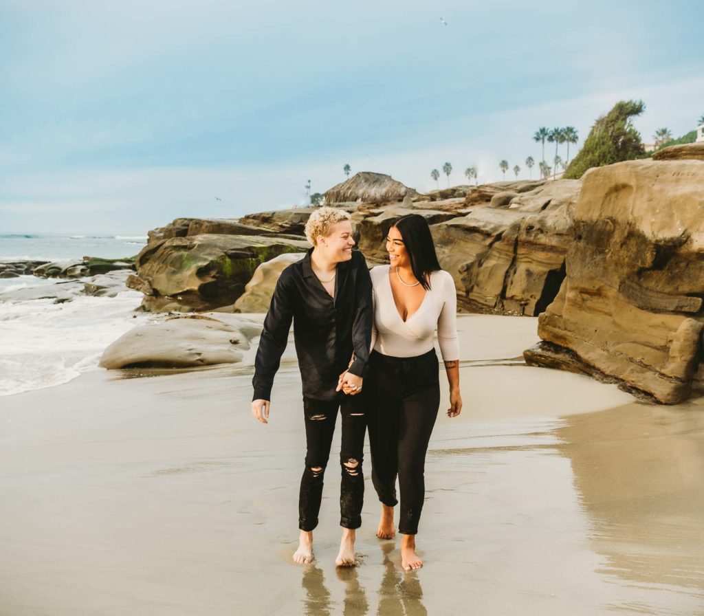 Romantic beach photo shoot to celebrate whirlwind engagement and wedding | Brittany V Photography | Featured on Equally Wed, the leading LGBTQ+ wedding magazine