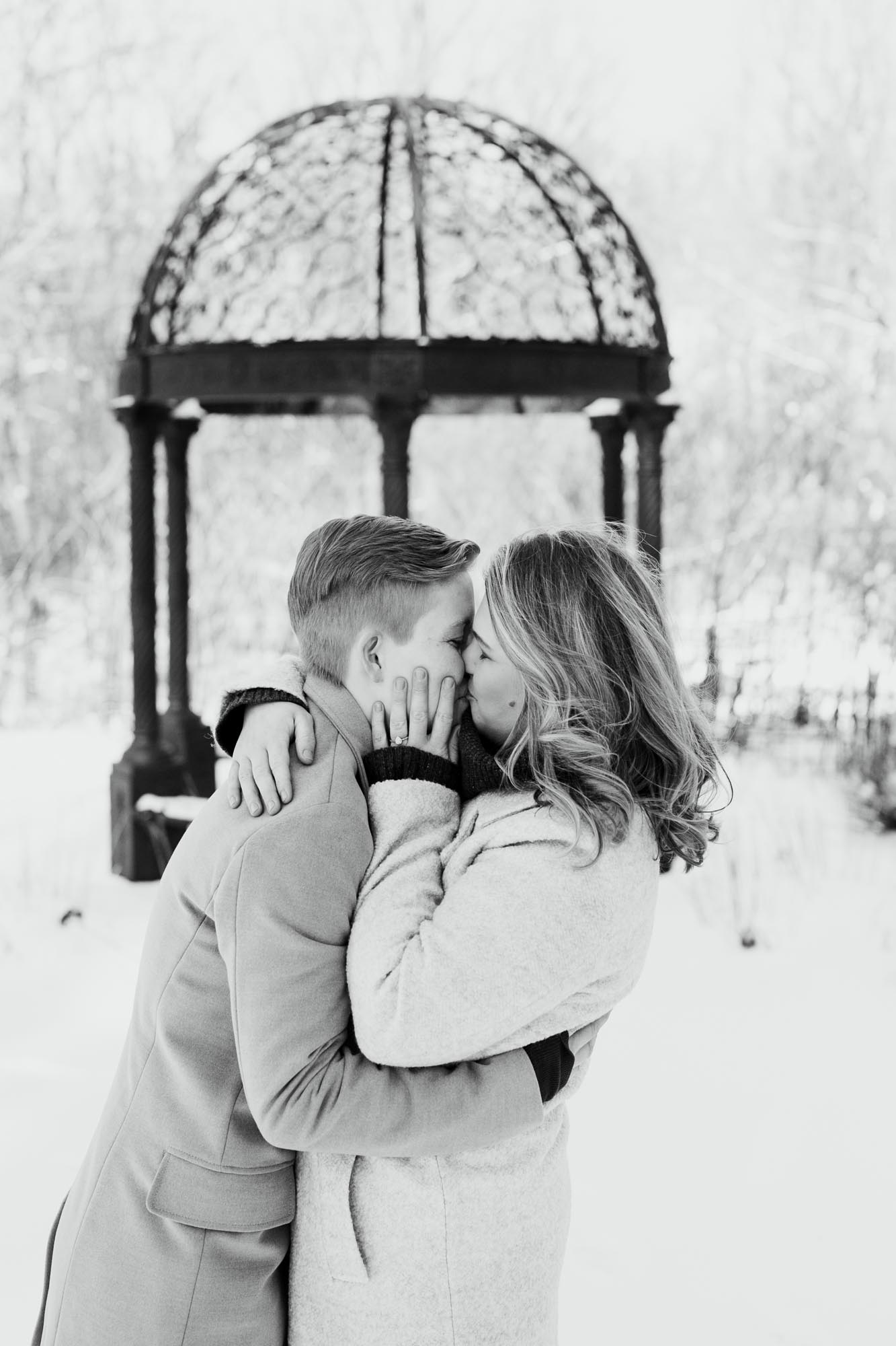 Snowy and sparkling gazebo proposal | Alisha Toole Photography | Featured on Equally Wed, the leading LGBTQ+ wedding magazine