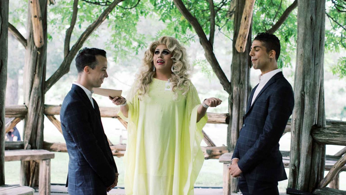 Spring elopement in Central Park with drag queen officiant