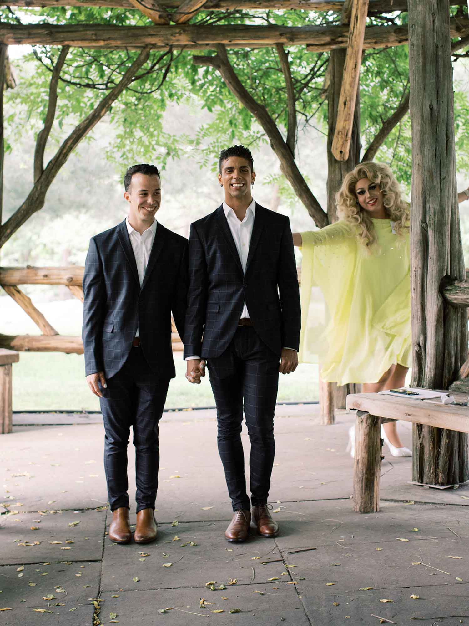 Spring elopement in central park with drag queen officiant | Judson Rappaport Photography | Featured on Equally Wed, the leading LGBTQ+ wedding magazine