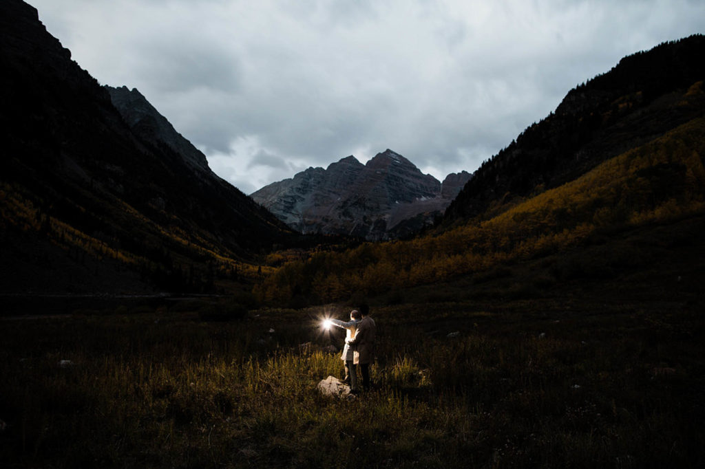 Breathtaking fall proposal at Colorado's iconic Maroon Bells | Sheena Shahangian Photography | Featured on Equally Wed, the leading LGBTQ+ wedding magazine