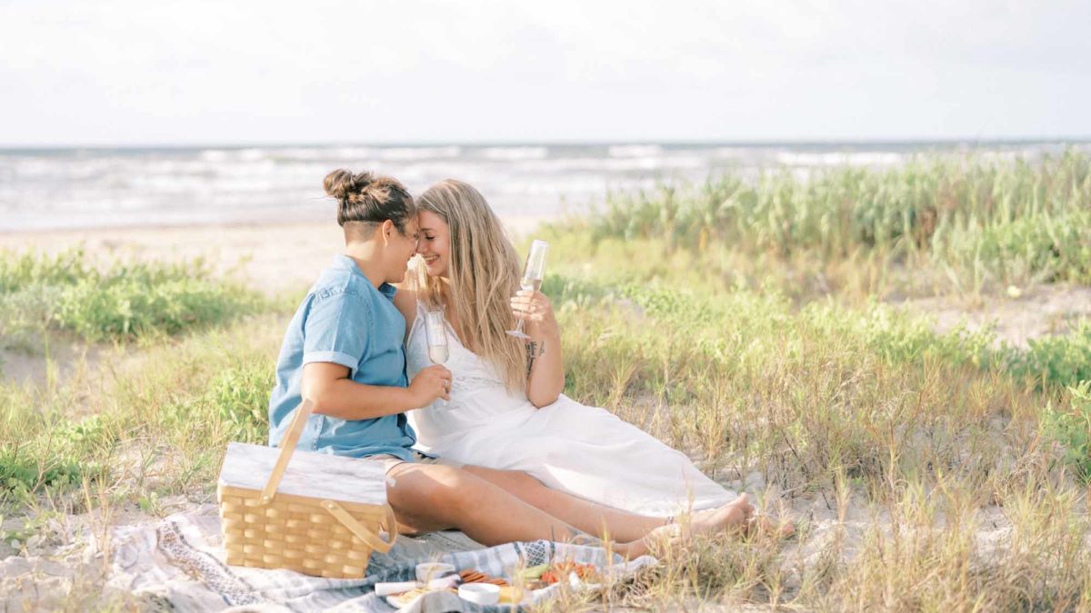 Glowing sunrise engagement session on the beach after Disney World Proposal