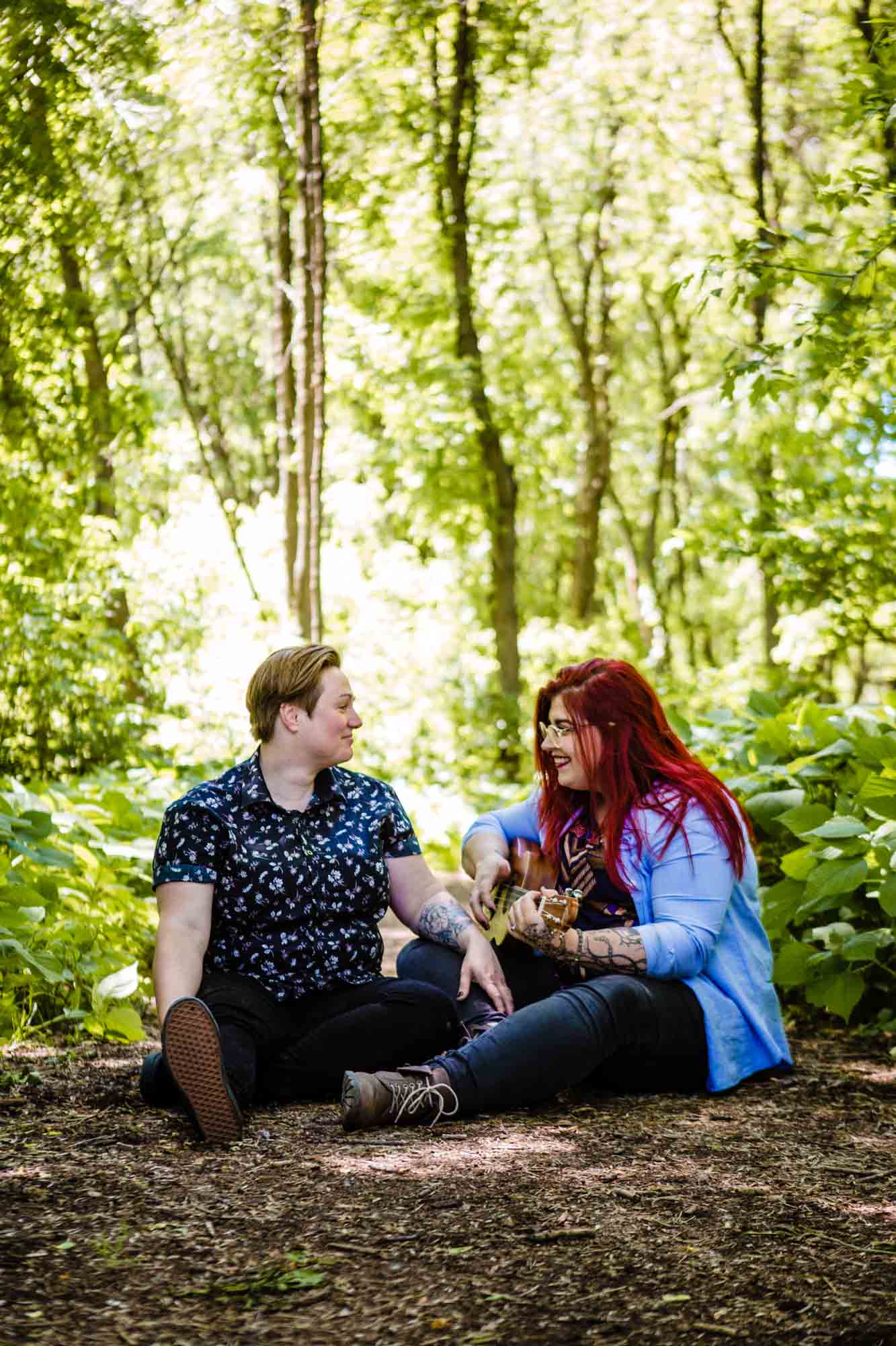 Heartwarming surprise double proposal with ukulele serenade | Stardust Photography | Featured on Equally Wed, the leading LGBTQ+ wedding magazine