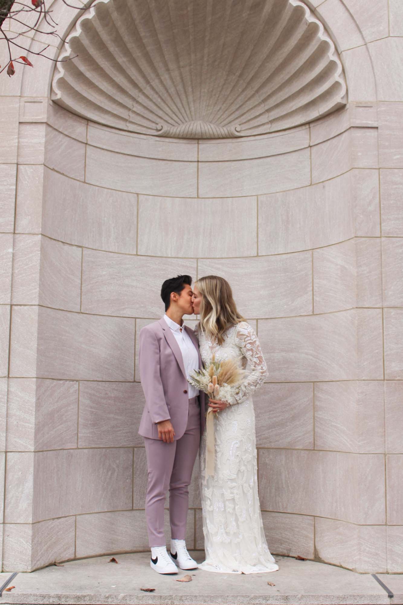 City hall elopement with delectable orange and white autumn cake | Featured on Equally Wed, the leading LGBTQ+ wedding magazine