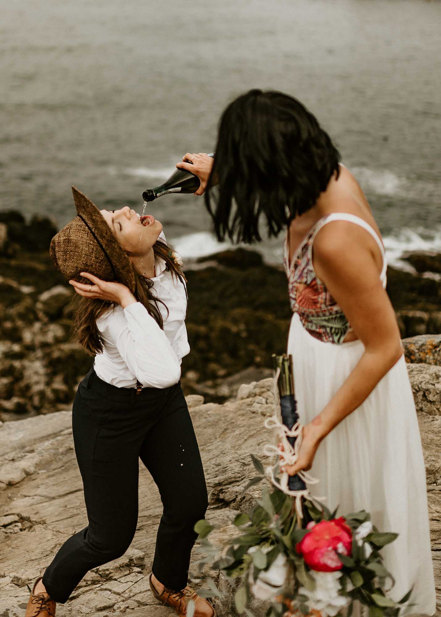 Romantic bohemian picnic photo session on the coast of Maine | Allie Kelley Photography | Featured on Equally Wed, the leading LGBTQ+ wedding magazine