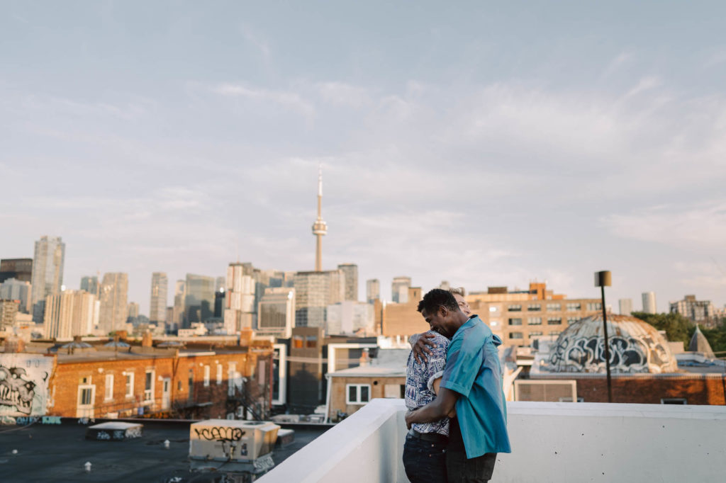 Sunset rooftop photo session in Toronto | Cristina Velasco Photo | Featured on Equally Wed, the leading LGBTQ+ wedding magazine