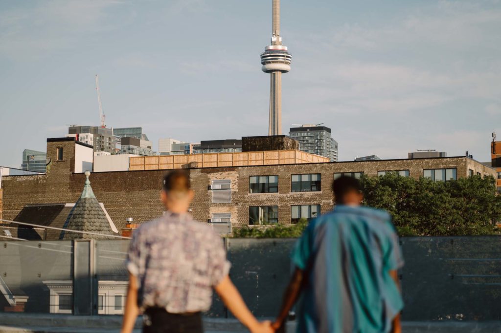 Sunset rooftop photo session in Toronto | Cristina Velasco Photo | Featured on Equally Wed, the leading LGBTQ+ wedding magazine
