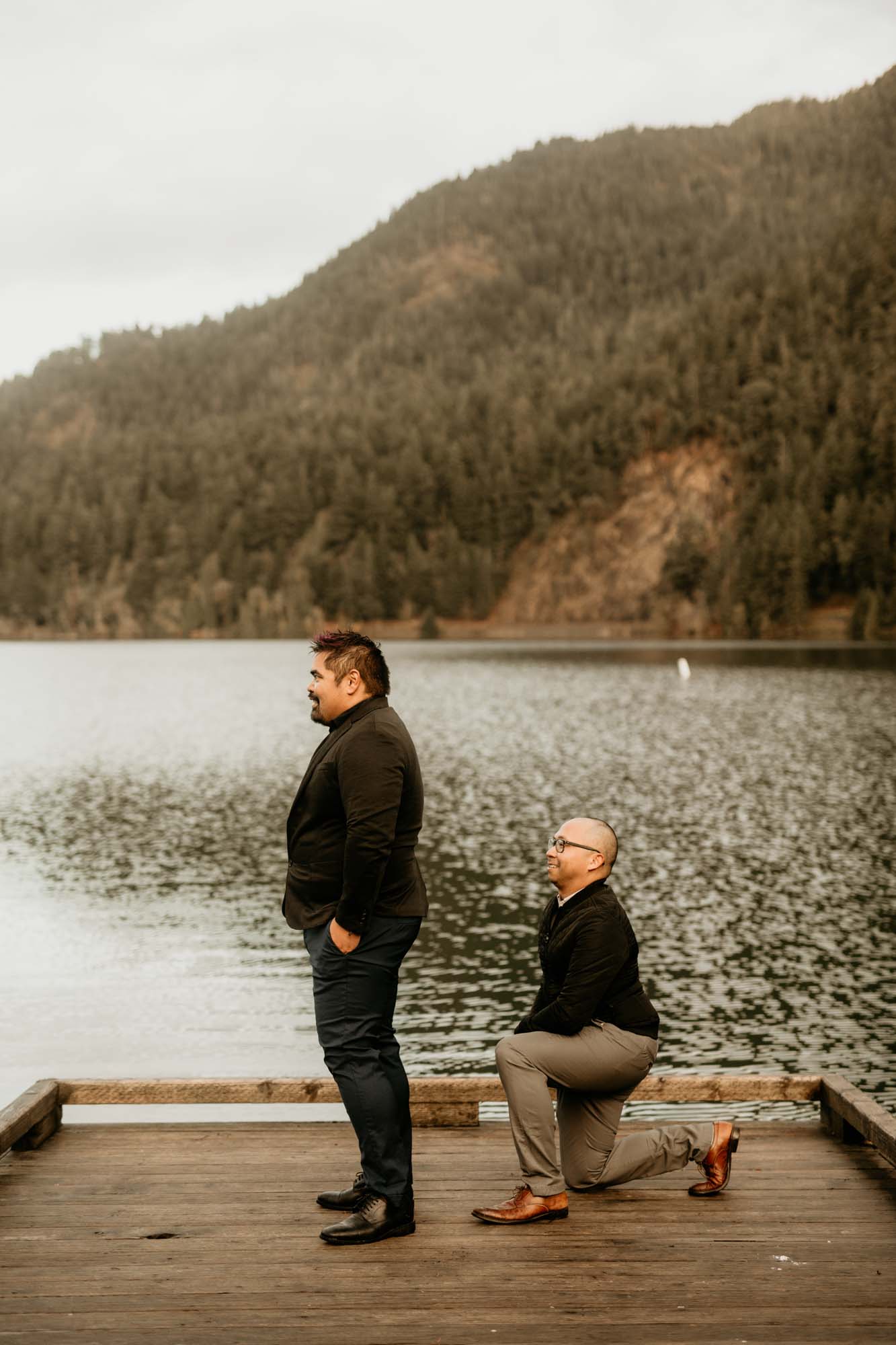 Surprise Pacific Northwest proposal at a mountain lake | Eleven Eleven Films | Featured on Equally Wed, the leading LGBTQ+ wedding magazine