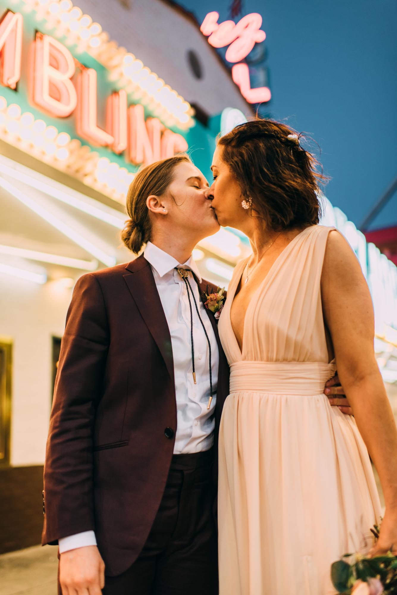 Las Vegas drive-thru elopement in chic vintage car | Ashley Marie Myers | Featured on Equally Wed, the leading LGBTQ+ wedding magazine