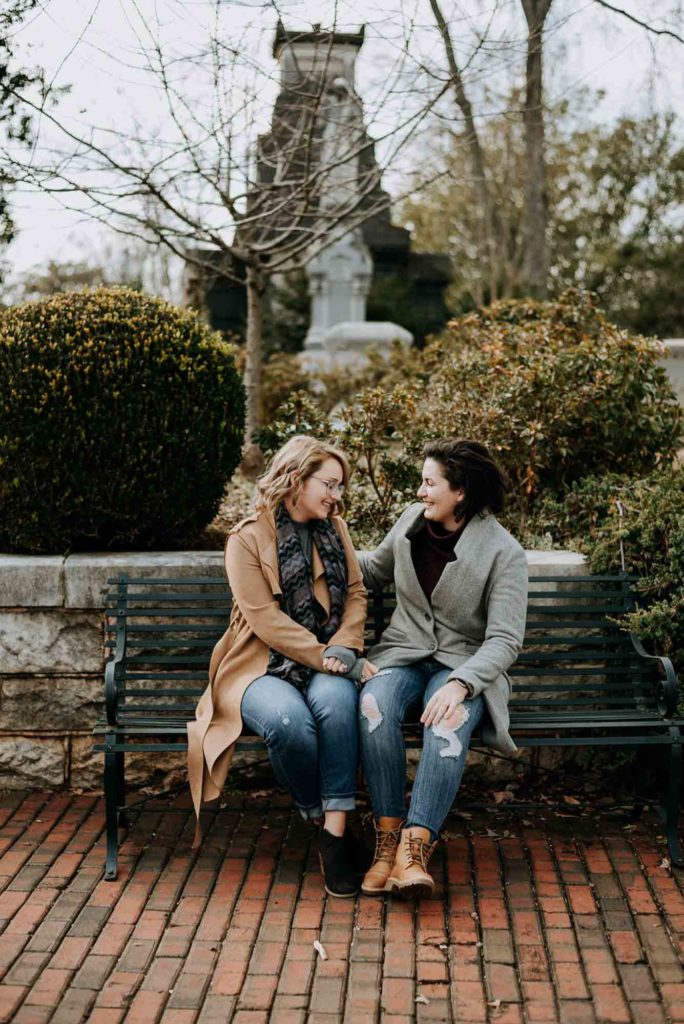 Outdoor engagement session in Atlanta after double proposal