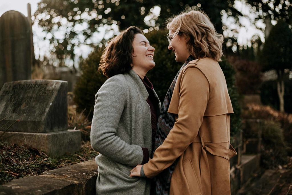 Outdoor engagement session in Atlanta after double proposal | Krisandra Evans Photography | Featured on Equally Wed, the leading LGBTQ+ wedding magazine