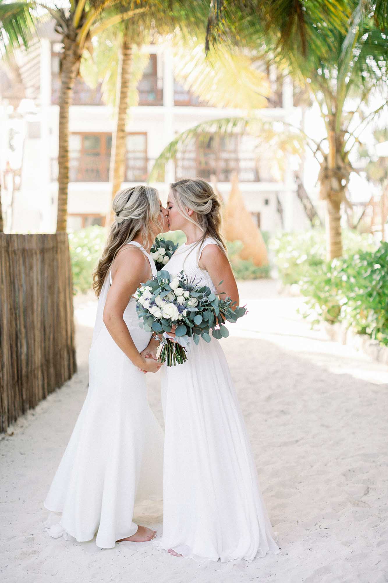 Shoes were optional at this casual Mexico wedding on the beach | Moni & Adri Weddings | Featured on Equally Wed, the leading LGBTQ+ wedding magazine