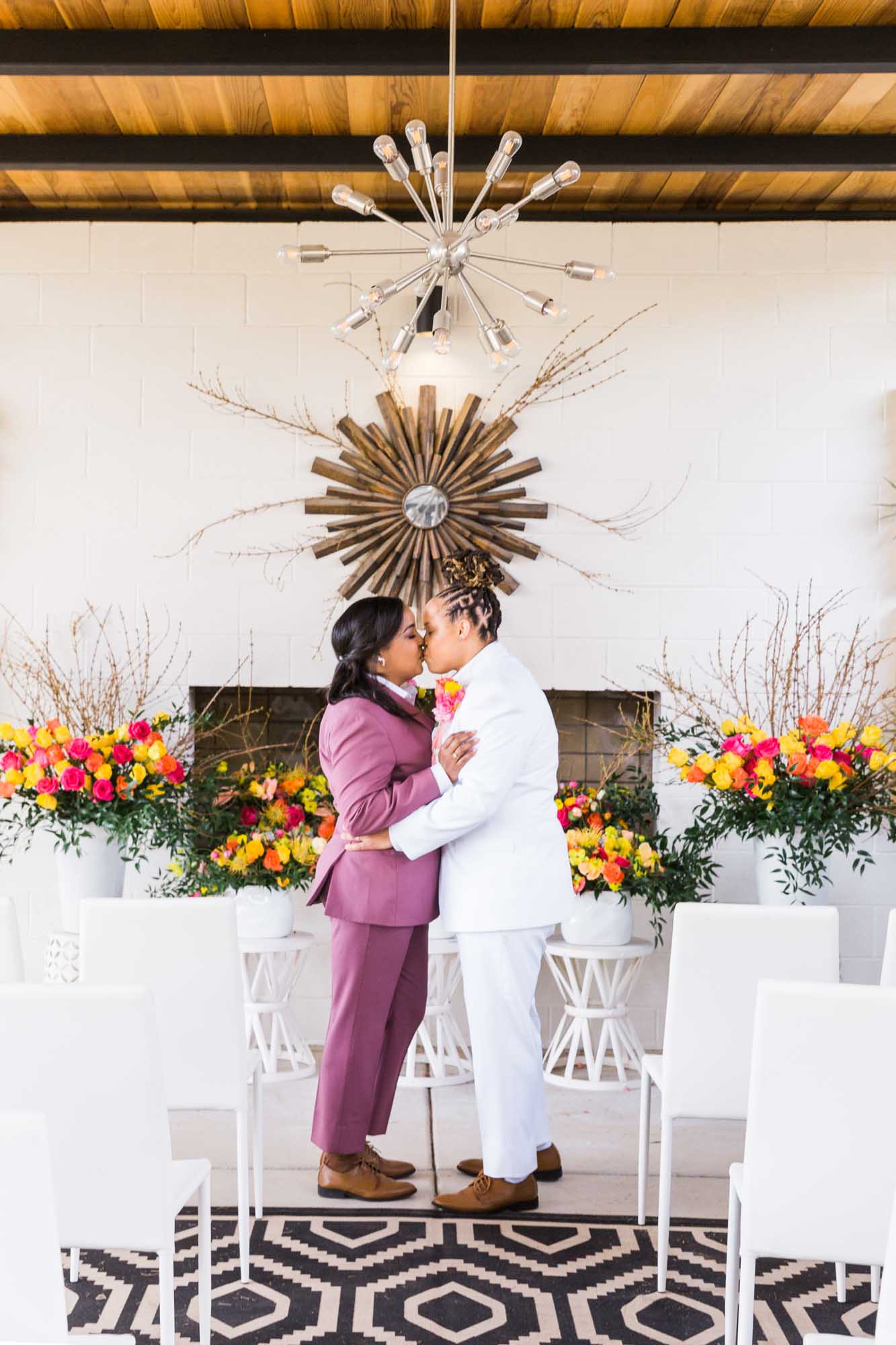 Bright and bold mid-century modern wedding ideas | Ashley LaPrade Photography | Featured on Equally Wed, the leading LGBTQ+ wedding magazine