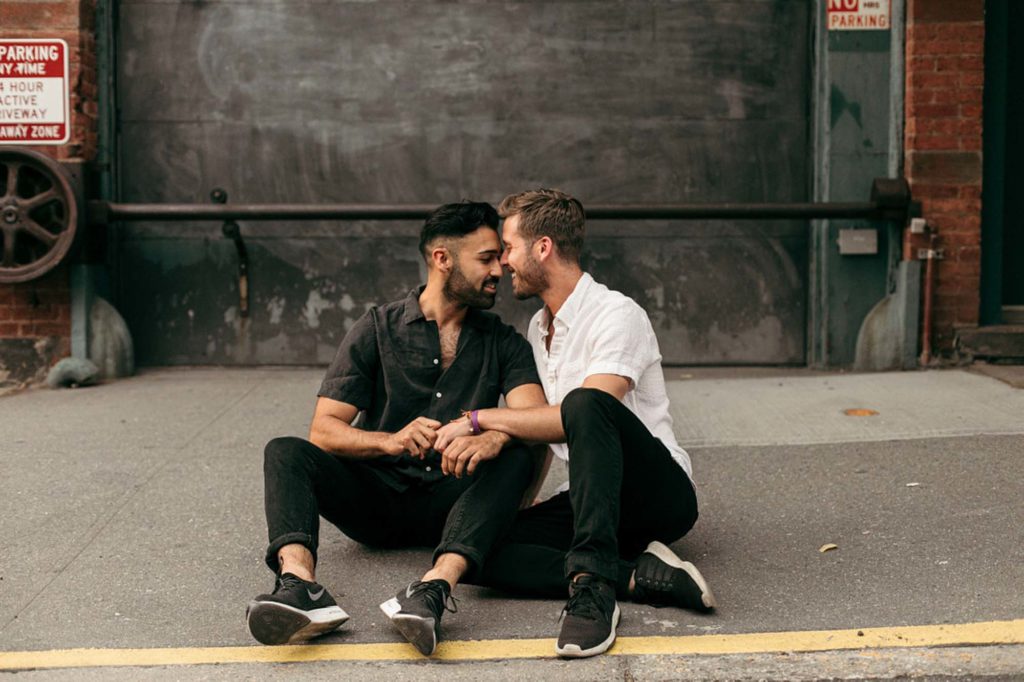 Charming urban engagement session in Brooklyn's Domino Park | Bailey Q Photo | Featured on Equally Wed, the leading LGBTQ+ wedding magazine