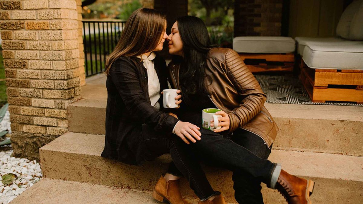 Cozy at home proposal with coffee and kisses