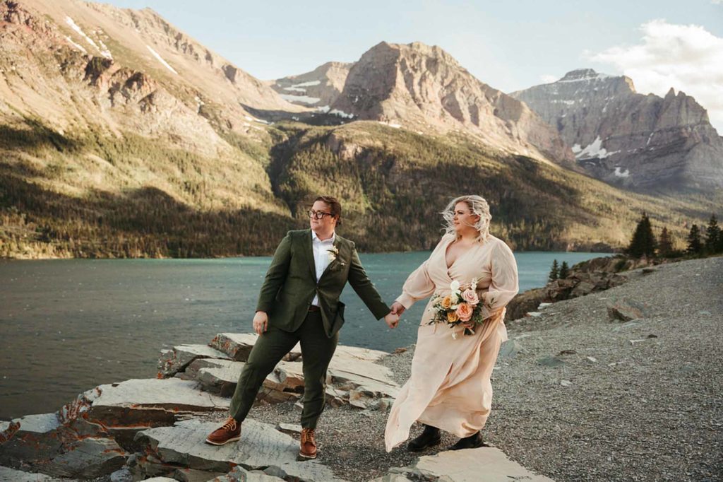 Glowing sunset wedding in Glacier National Park | Jessica Billings Photography | Featured on Equally Wed, the leading LGBTQ+ wedding magazine