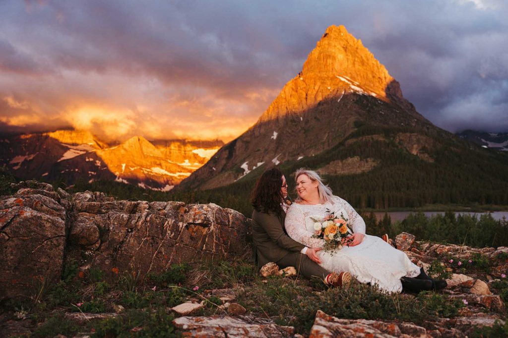 Glowing sunset wedding in Glacier National Park | Jessica Billings Photography | Featured on Equally Wed, the leading LGBTQ+ wedding magazine