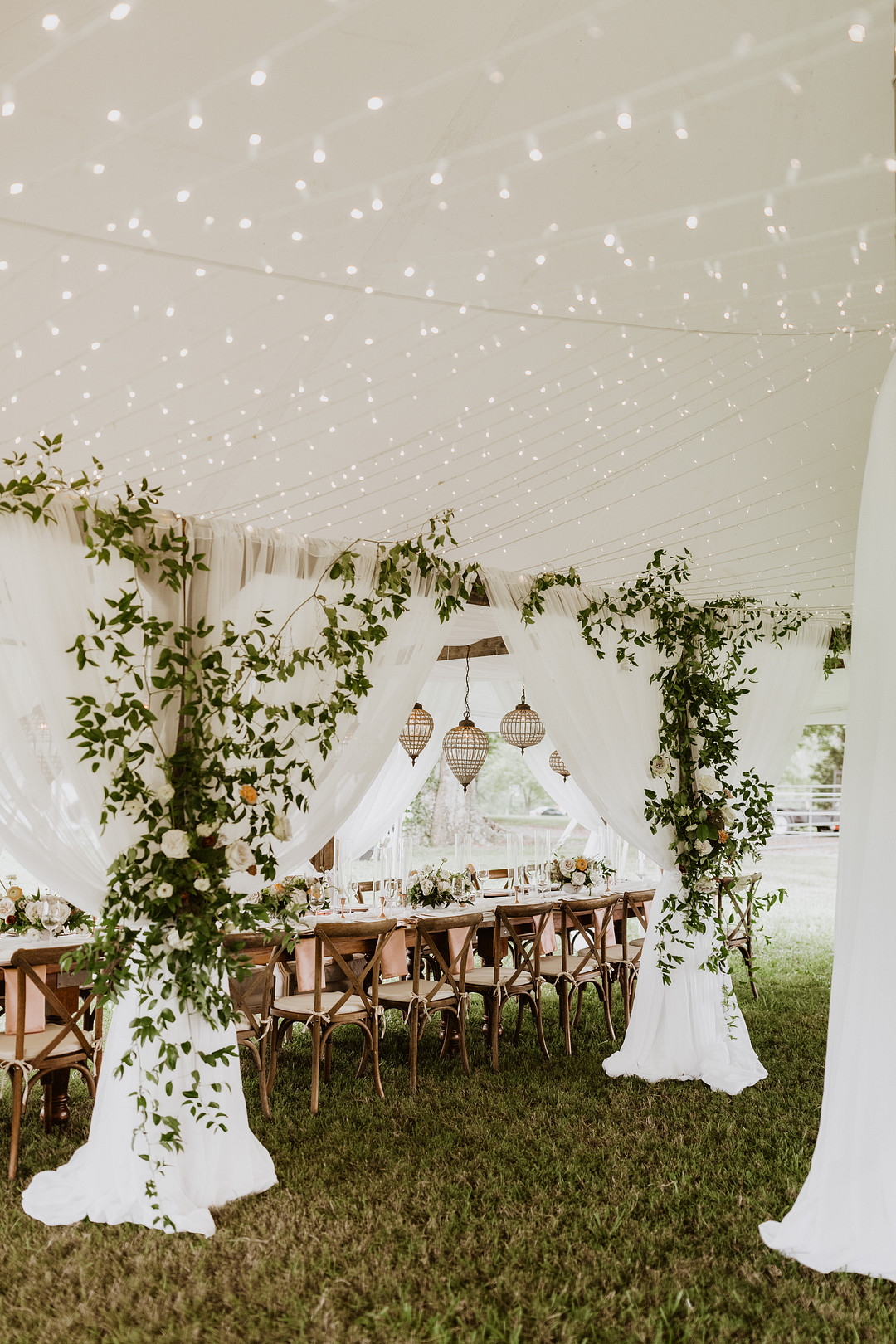 tent, tablescape, greenery