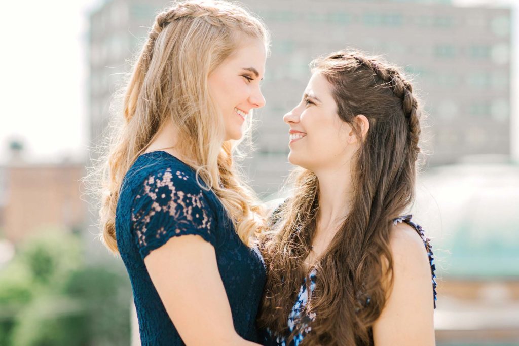 Rooftop and garden engagement session with surprise second proposal | Megan Mullins Photography | Featured on Equally Wed, the leading LGBTQ+ wedding magazine