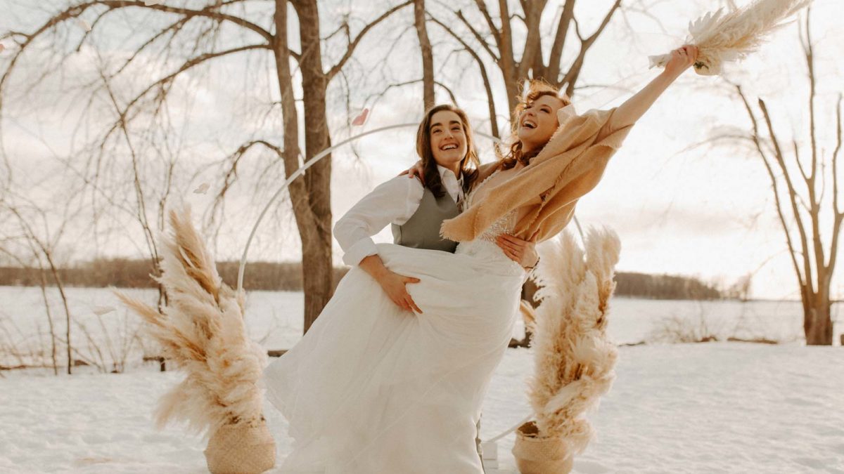 Winter elopement inspiration on a frozen Canadian lake