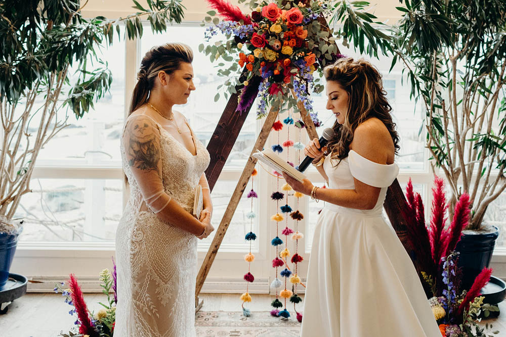 Colorful New York Rainbow Wedding Featuring A Drag Queen, Handmade Arch and Boho Decor