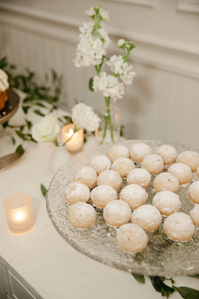 white dessert balls for dessert table at wedding