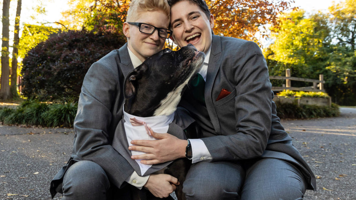 A dog-friendly fall wedding with board games and a cookie cake