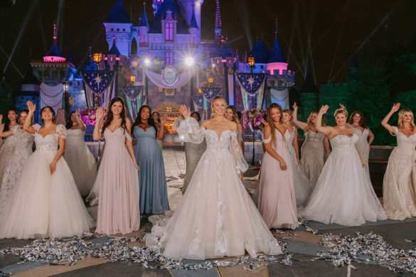 The 2023 Disney’s Fairy Tale Weddings collection includes gowns inspired by Ariel, Aurora, Belle, Cinderella, Jasmine, Pocahontas, Rapunzel, Snow White and Tiana. Twenty-one gowns were unveiled during a fashion show in front of Sleeping Beauty Castle at Disneyland Resort in Anaheim, Calif. (Russ Hennings, photographer)