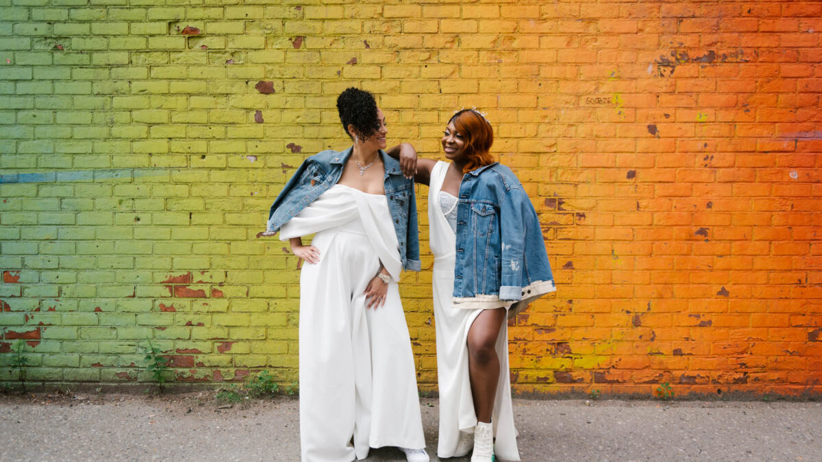 A chic Brooklyn, New York, wedding for spiritual brides with a Pride-inspired reception photoshoot