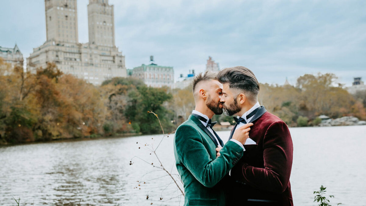 This destination elopement in Central Park featured couture velvet suit jackets and Star Wars cufflinks