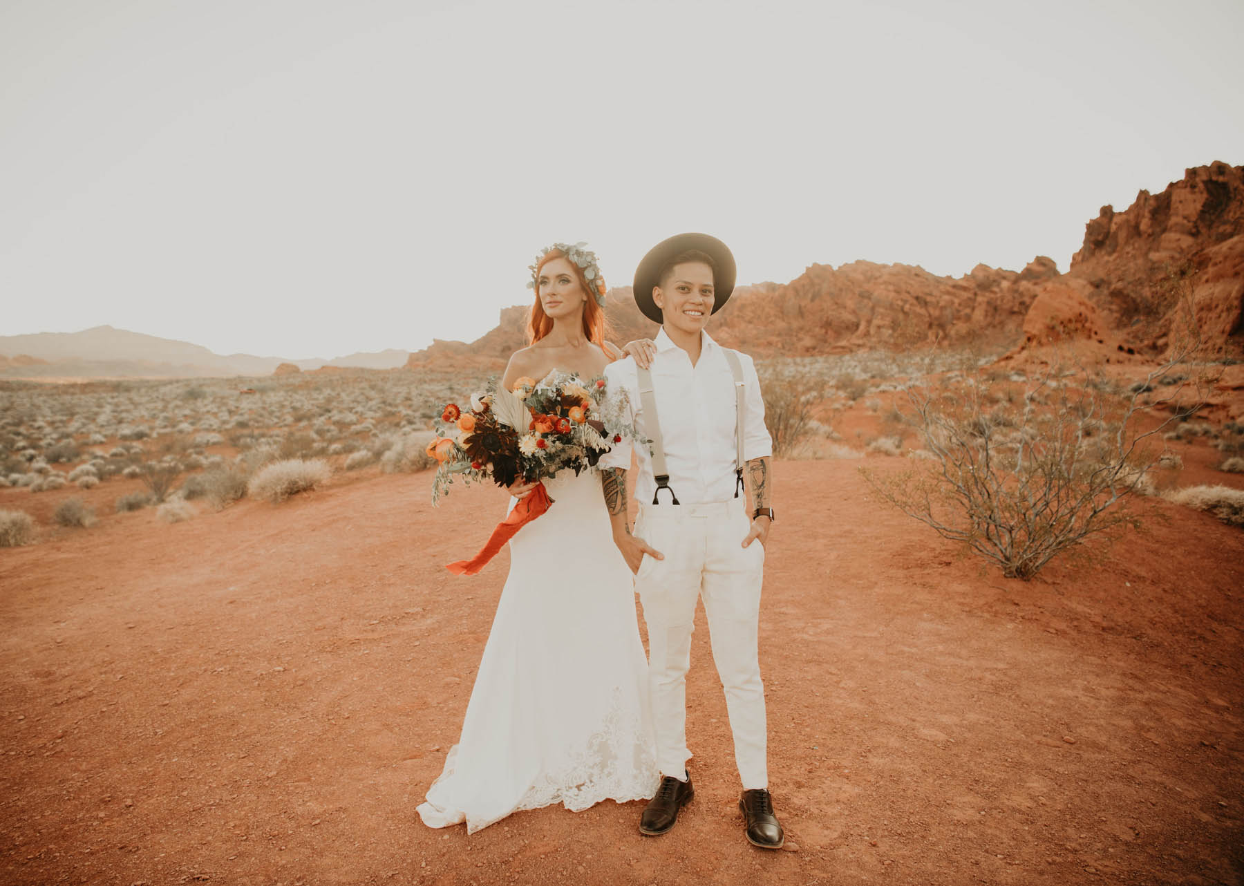 An intimate Las Vegas desert wedding with boho vibes and a spiritual sand unity ceremony