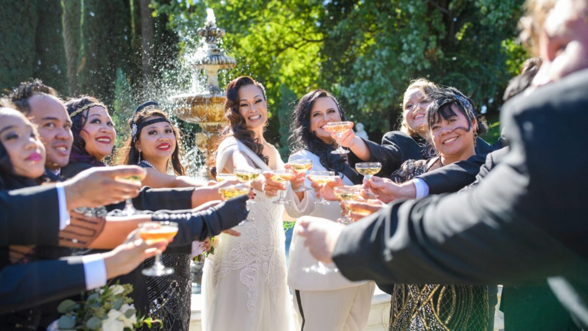 This Great Gatsby wedding in Walnut Grove, California, featured a casino speakeasy reception