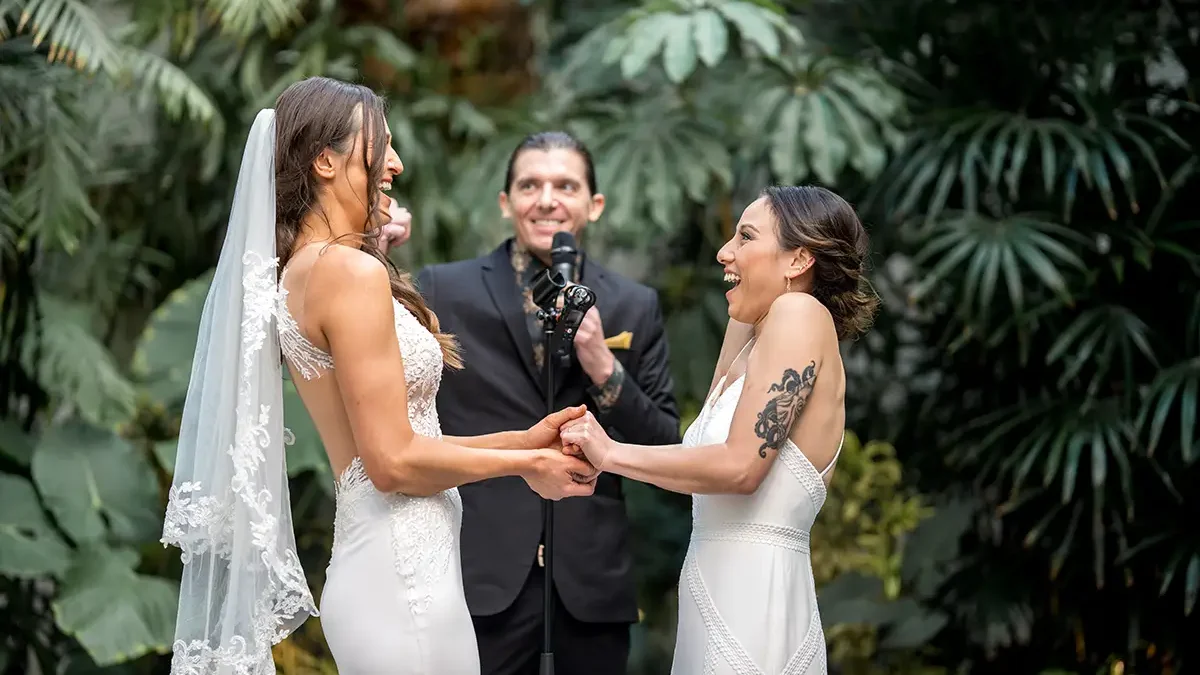 Greenhouse wedding in Downtown Los Angeles for two brides