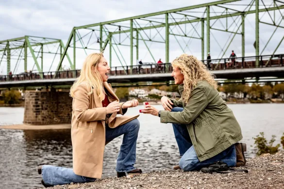 lesbian couple propose to each other at same time in double proposal